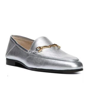 Sam Edelman Loraine Metallic Silver Loafers with Gold Detail